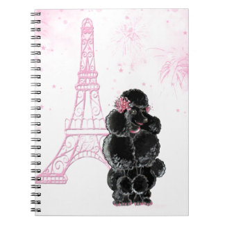 Pink Eiffel Tower and Black Poodle Spiral Notebook