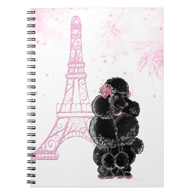 Pink Eiffel Tower and Black Poodle Spiral Notebook (Front)