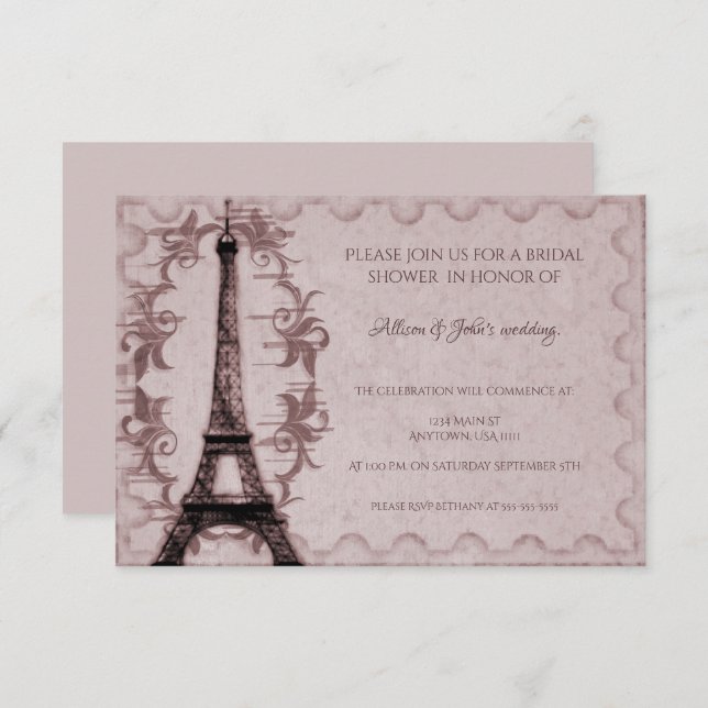 Pink Eiffel Tower Bridal Shower Invitation (Front/Back)