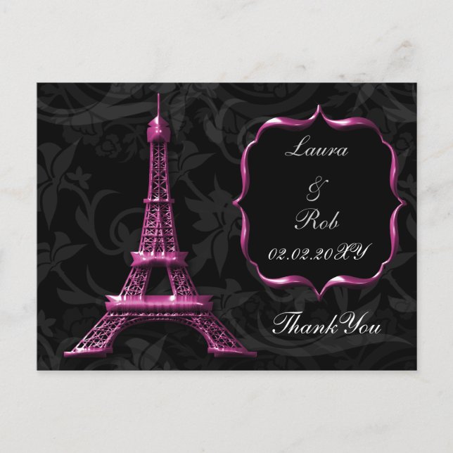 pink Eiffel tower French Thank You Postcard (Front)