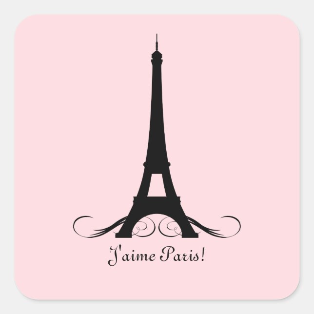 Pink Eiffel Tower J'aime Paris! Square Sticker (Front)