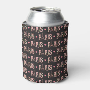 Pink Eiffel Tower Paris Flowers French Capital Can Cooler