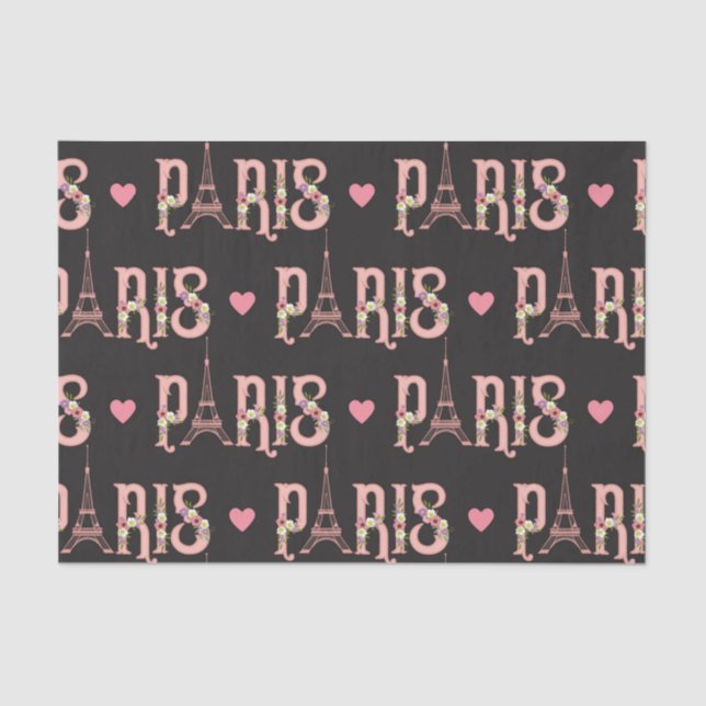 Pink Eiffel Tower Paris Flowers French Capital Tissue Paper (Front)