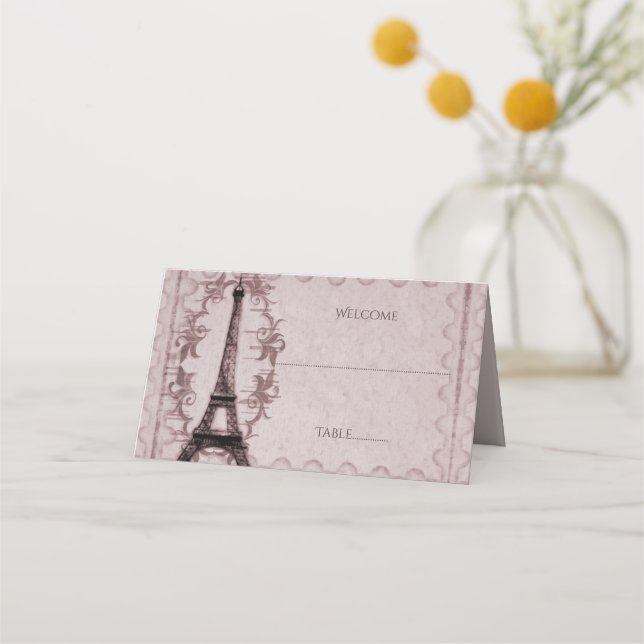Pink Eiffel Tower Reception Place Card (Front)
