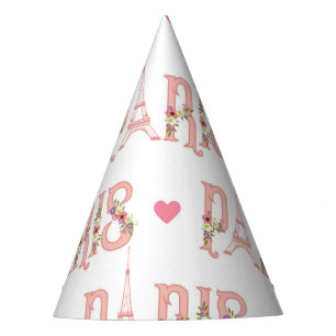 Pink Eiffel Tower Silhouette Paris Flowers French Party Hat