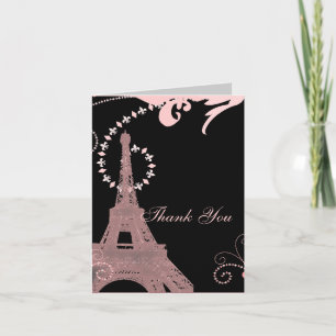 pink eiffel tower vintage paris thank you card