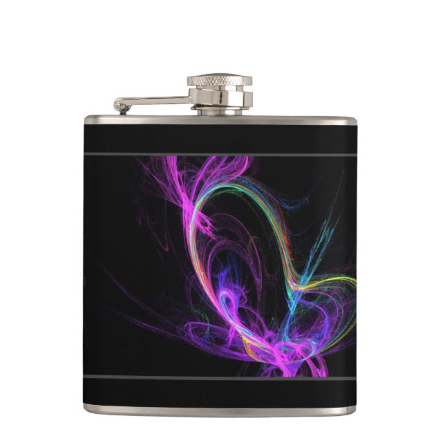 Pink Electric Fractal Hip Flask (Front)