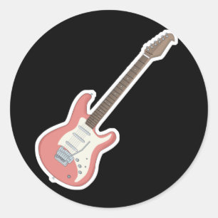 pink electric guitar classic round sticker