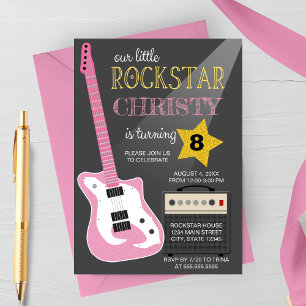 Pink Electric Guitar Rockstar Birthday Party Invitation