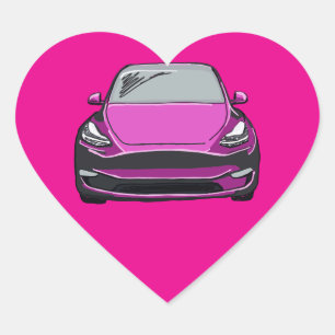 Pink Electric Vehicle SUV Car Drawing Heart  Sticker