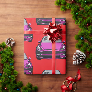 Pink Electric Vehicle SUV Car Red Background Wrapping Paper