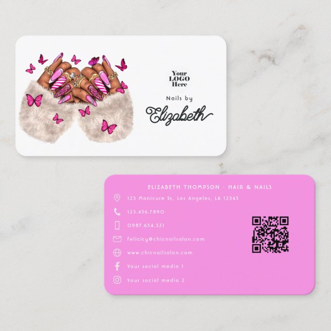 Pink Elegance African American Nail Salon Design Business Card (Front/Back)