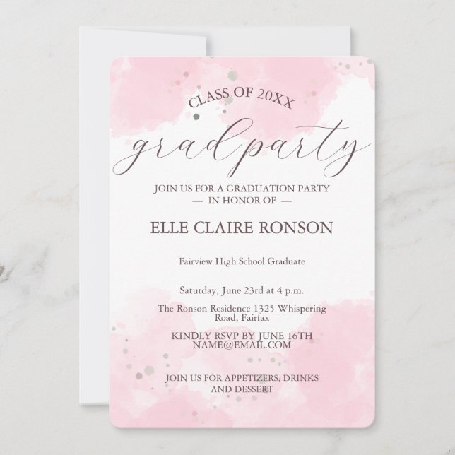 pink Elegance Graduation Party Invitation (Front)