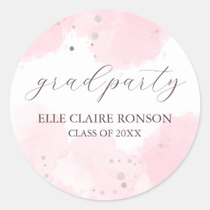 pink Elegance Graduation Party Invitation Classic Round Sticker