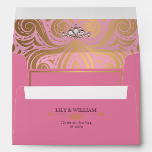 Pink Elegant Artdeco Diamond Gold Wedding Envelope