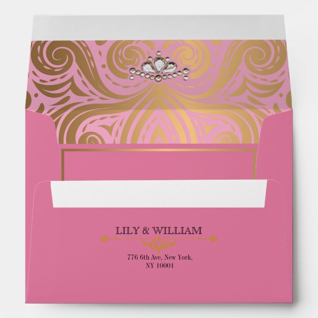 Pink Elegant Artdeco Diamond Gold Wedding Envelope (Back (Bottom))