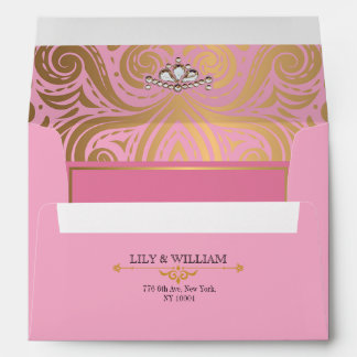 Pink Elegant Artdeco Diamond Gold Wedding Envelope