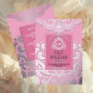 Pink Elegant Artdeco Diamond Monogram Wedding