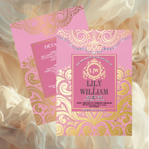 Pink Elegant Artdeco Diamond Monogram Wedding Gold