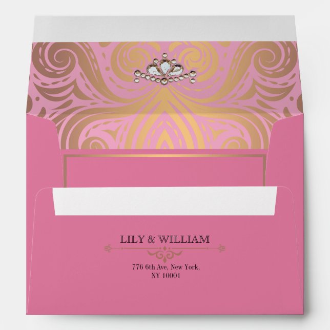 Pink Elegant Artdeco Diamond Rose Gold Wedding Envelope (Back (Bottom))