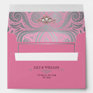Pink Elegant Artdeco Diamond Silver Wedding Envelope