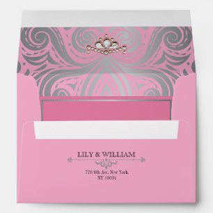 Pink Elegant Artdeco Diamond Silver Wedding Envelope
