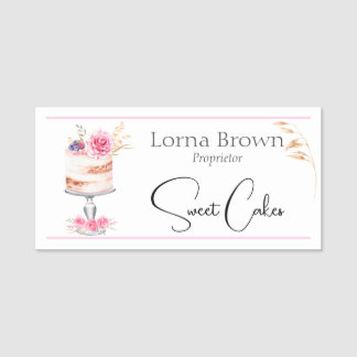 Pink Elegant Bakery Cake Watercolor Name Tag