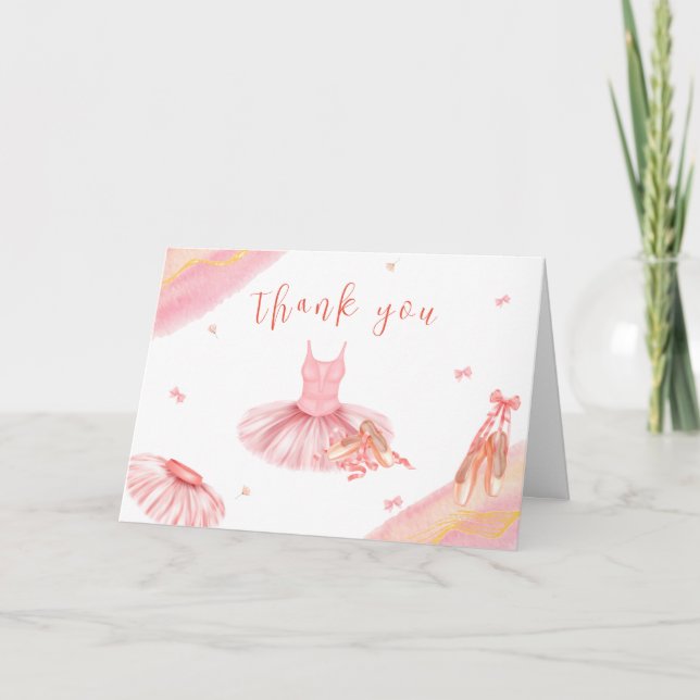 Pink Elegant Ballerina Girl Baby Shower Thank You Card (Front)