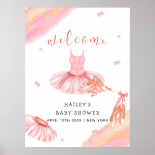 Pink Elegant Ballerina Welcome Baby Shower Poster