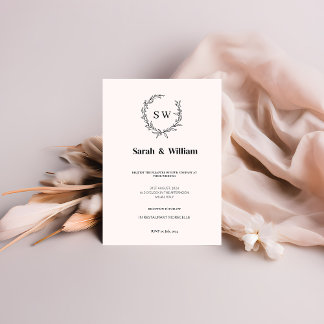 Pink Elegant Black and White Minimalist Wedding Invitation