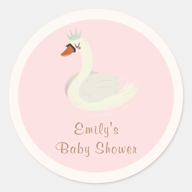 Pink Elegant Boho Arch Princess Swan Baby Shower  Classic Round Sticker (Front)