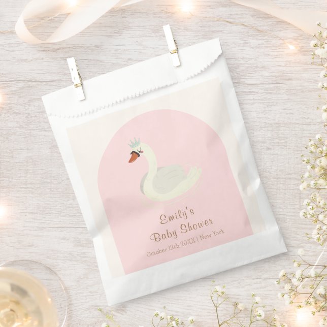 Pink Elegant Boho Arch Princess Swan Baby Shower  Favour Bags (Clipped)
