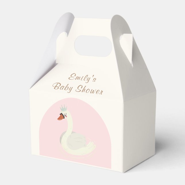 Pink Elegant Boho Arch Princess Swan Baby Shower  Favour Box (Front Side)