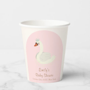 Pink Elegant Boho Arch Princess Swan Baby Shower  Paper Cups