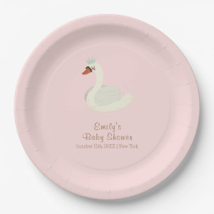 Pink Elegant Boho Arch Princess Swan Baby Shower Paper Plate