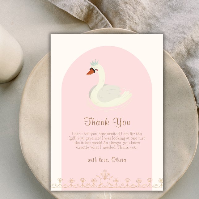 Pink Elegant Boho Arch Princess Swan Baby Shower  Thank You Card (Pink Elegant Boho Arch Princess Swan Baby Shower Thank You Card)