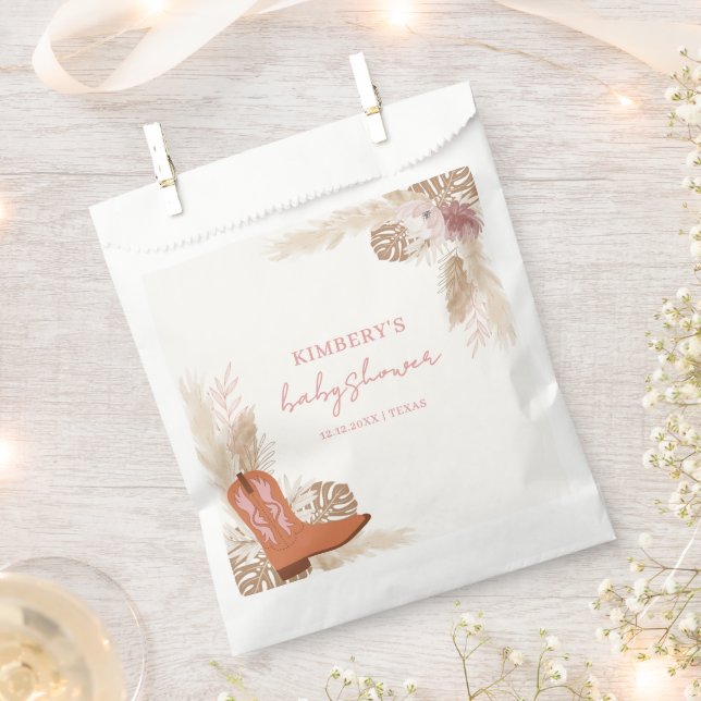 Pink Elegant Boho Cowgirl Boots Pampas Baby Shower Favour Bags (Clipped)