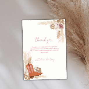 Pink Elegant Boho Cowgirl Boots Pampas Baby Shower Thank You Card