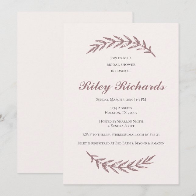 Pink elegant bridal shower invitations (Front/Back)