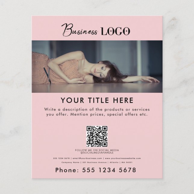 Pink Elegant Business Promotional Simple Photo Flyer (Front)