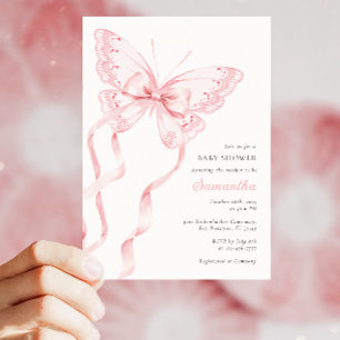 Pink Elegant Butterfly Baby Shower Invitation