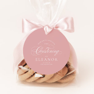 Pink Elegant Calligraphy Christening Thank You Favour Tags