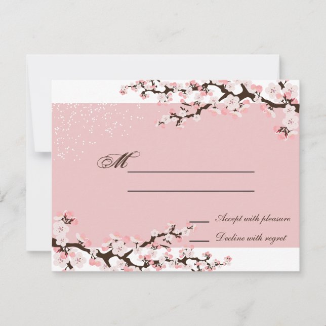 Pink Elegant Cherry Blossom Wedding Response RSVP (Front)