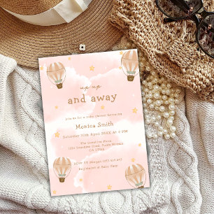 Pink Elegant Cloud Hot Air Balloon Baby Shower Invitation