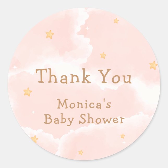 Pink Elegant Cloud Nine Stars Girl Baby Shower  Classic Round Sticker (Front)