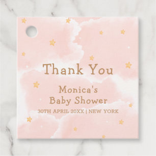 Pink Elegant Cloud Nine Stars Girl Baby Shower Favour Tags