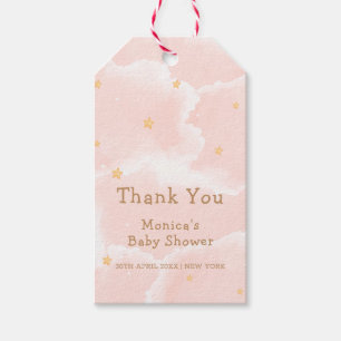 Pink Elegant Cloud Nine Stars Girl Baby Shower Gift Tags