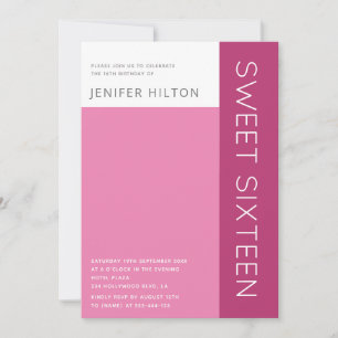 Pink elegant colour block sweet sixteen invitation