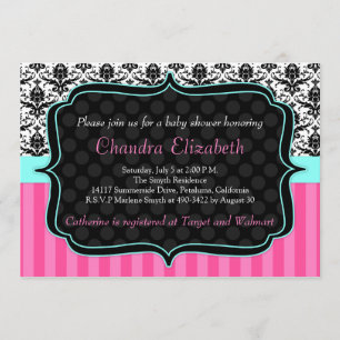 Pink, Elegant, Damask Baby Shower Invitation