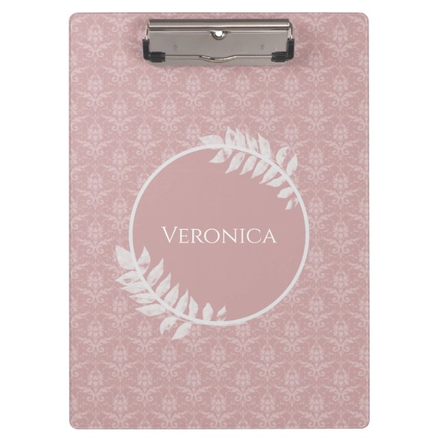 Pink Elegant Damask Clipboard (Front)